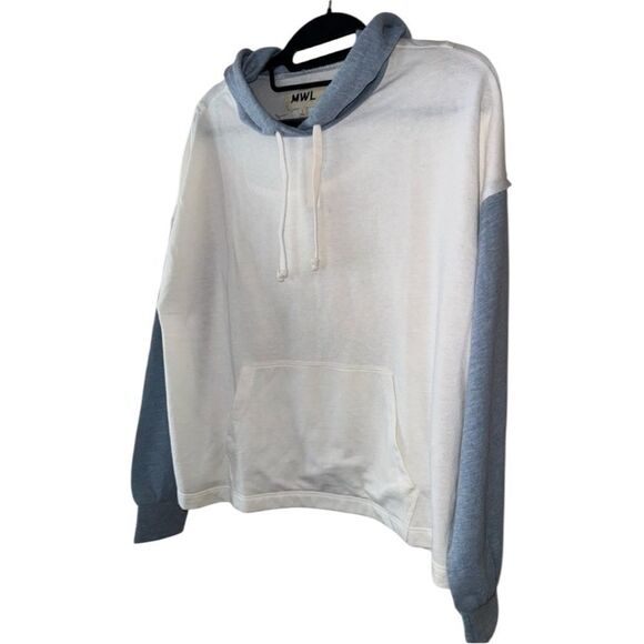 Madewell Skyterry Lightweight Hoodie Colorblock White and Blue Sweatshirt - Picture 5 of 9